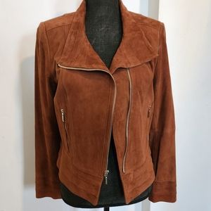 NWT White House Black Market Genuine Suede Leather Moto Jacket Brown Tan Medium